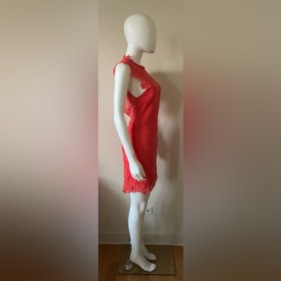 Free People Coral Sleeveless High Neck Open Back Lace Dress Women's Size S - Picture 3 of 7